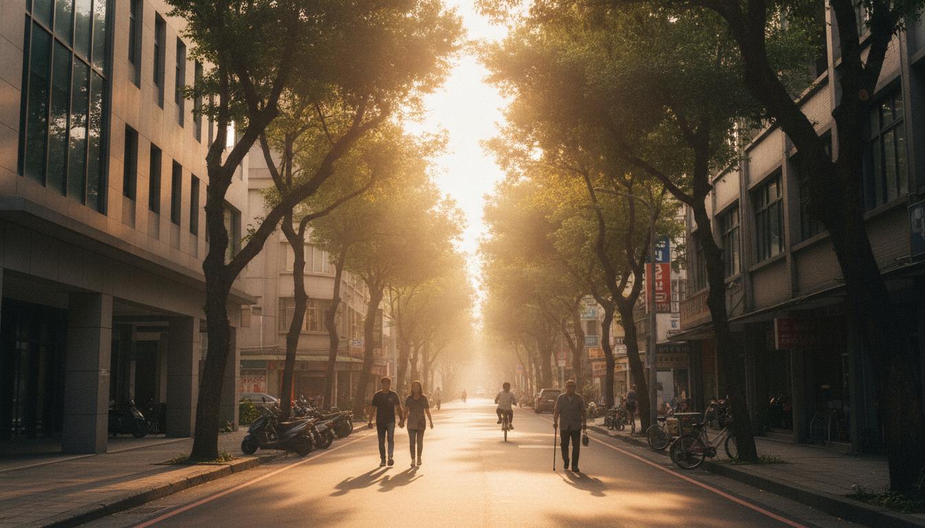 午後陽光灑落在新竹街道的溫暖景象